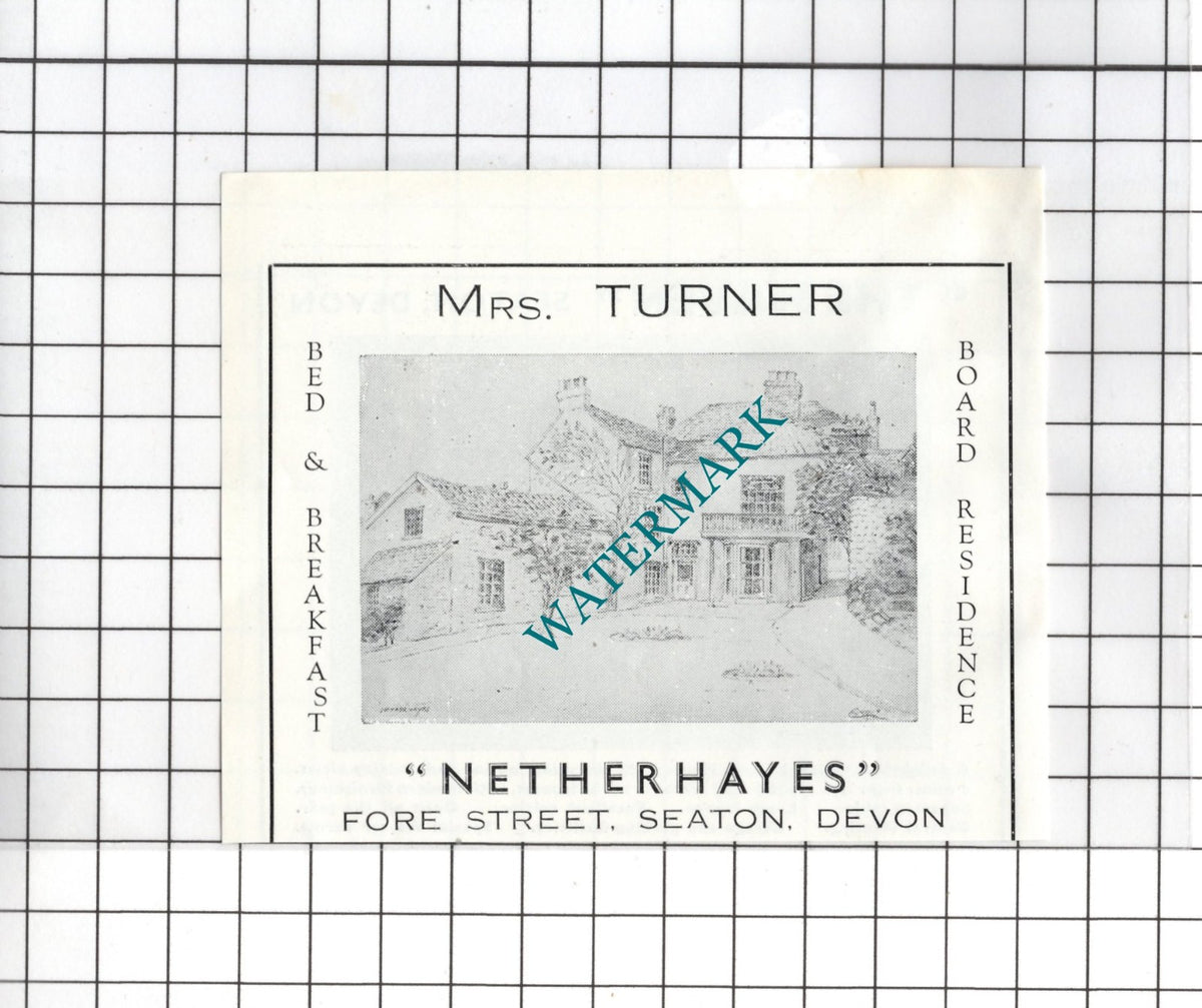 Netherhayes Seaton Devon Turner / The Haven Seaton Devon- c.1954 Small Advert