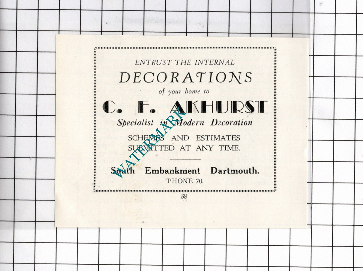 C F Akhurst Decorator Dartmouth Devon  - c.1940's Small Advert