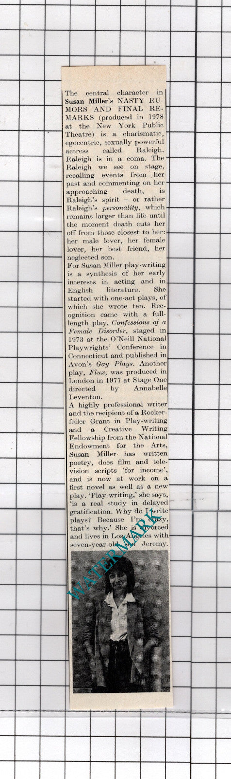 Susan Miller Playwright / Mary Gallagher  Writer - 1980 Cutting