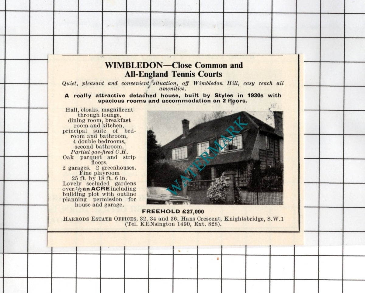 Wimbledon London Small House Sale Advert - 1967