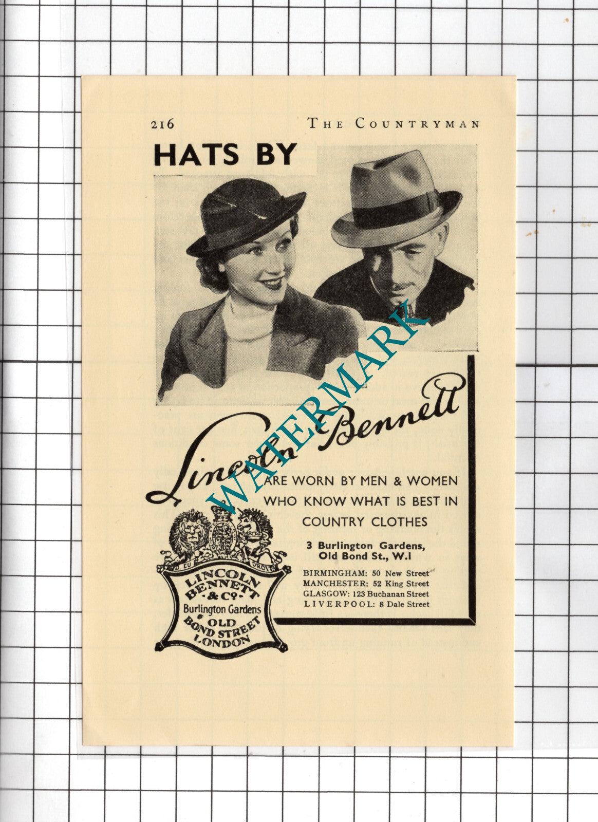 Lincoln Bennett & Co 3 Burlington Gardens London Hats   - 1938 Small Advert