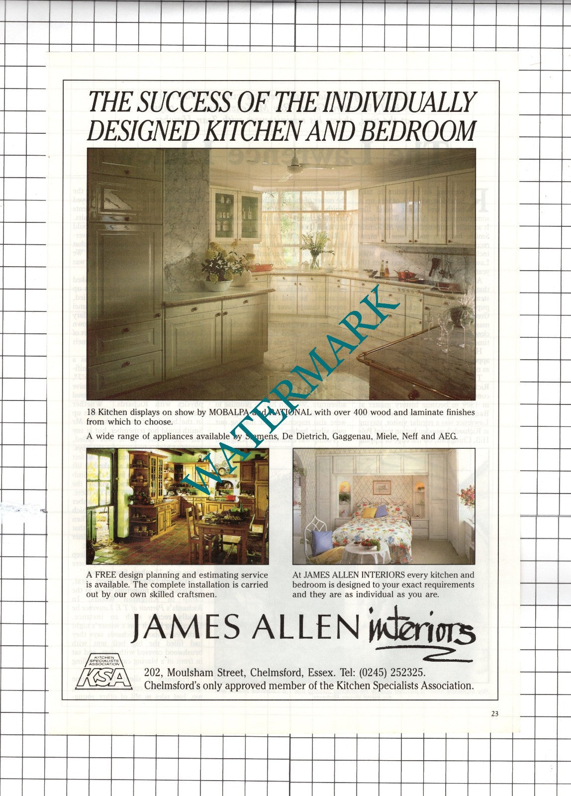 James Allen Interiors Chelmsford Essex - 1988 Advert