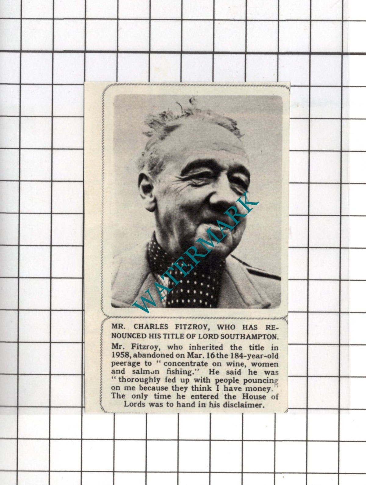 Mr Charles Fitzroy Lord Southampton - 1964 SMALL News Clipping