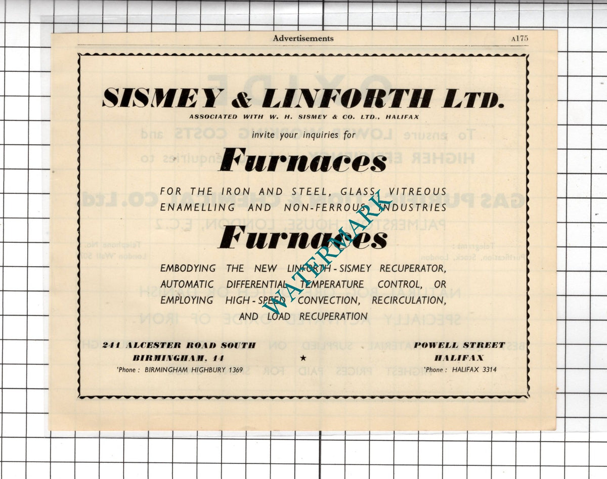 Sismey & Linforth Ltd Halifax Birmingham  - 1951 Advert