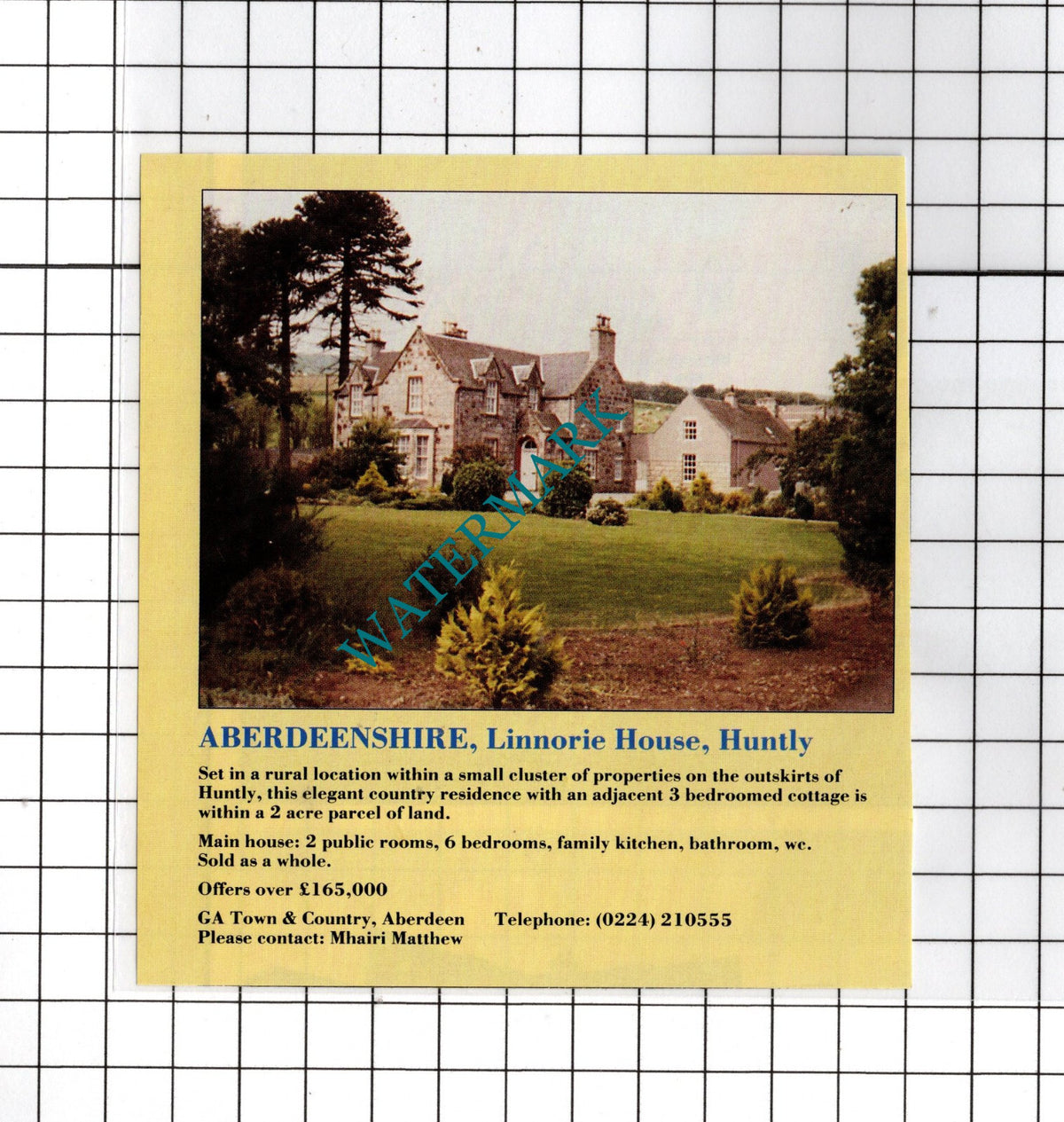 Linnorie House Huntly Aberdeenshire House Sale Advert - 1991 Cutting