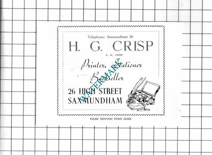 H G Crisp Saxmundham Suffolk / Mrs Cable Aldeburgh Suffolk   - 1952 Small Advert