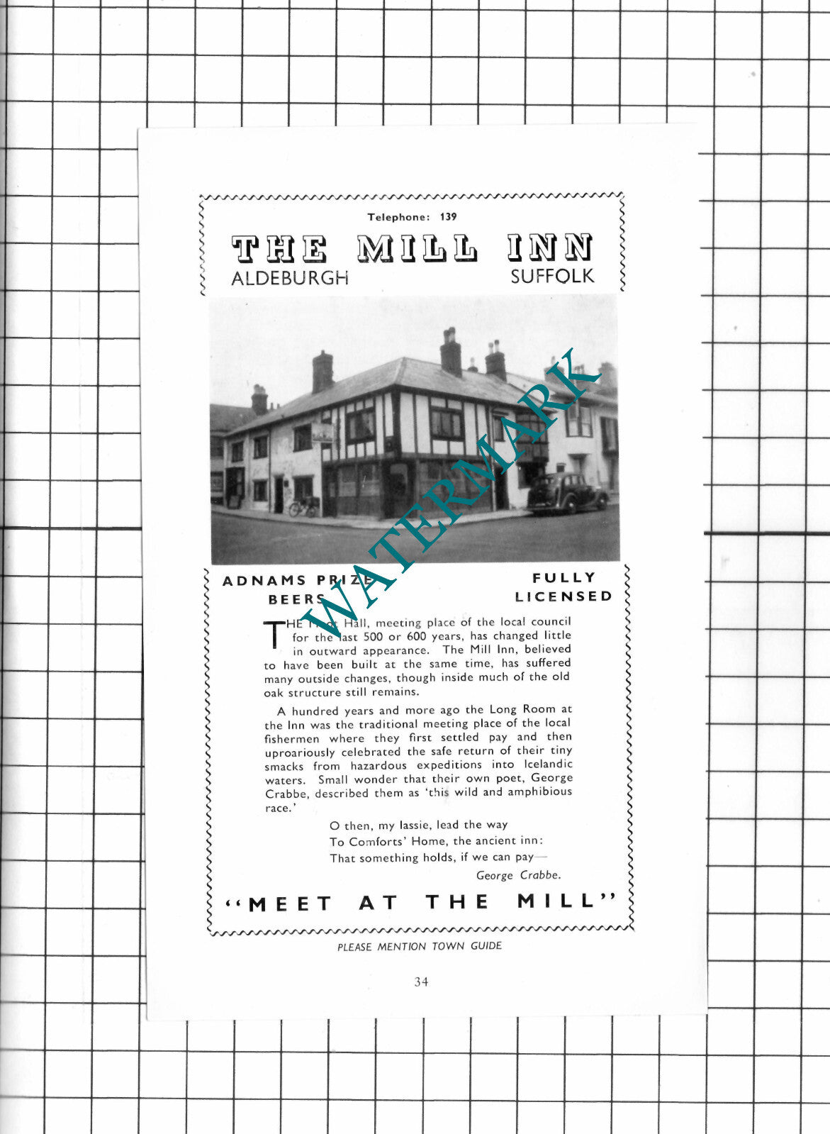 The Mill Inn Aldeburgh Suffolk - 1952 Advert