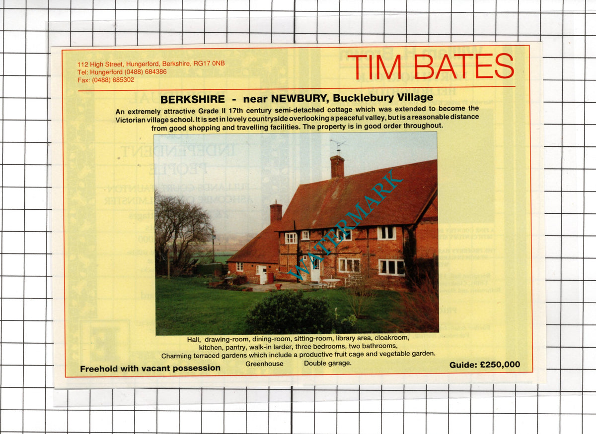 Bucklebury Berkshire  School House Sale Advert - 1991 Cutting