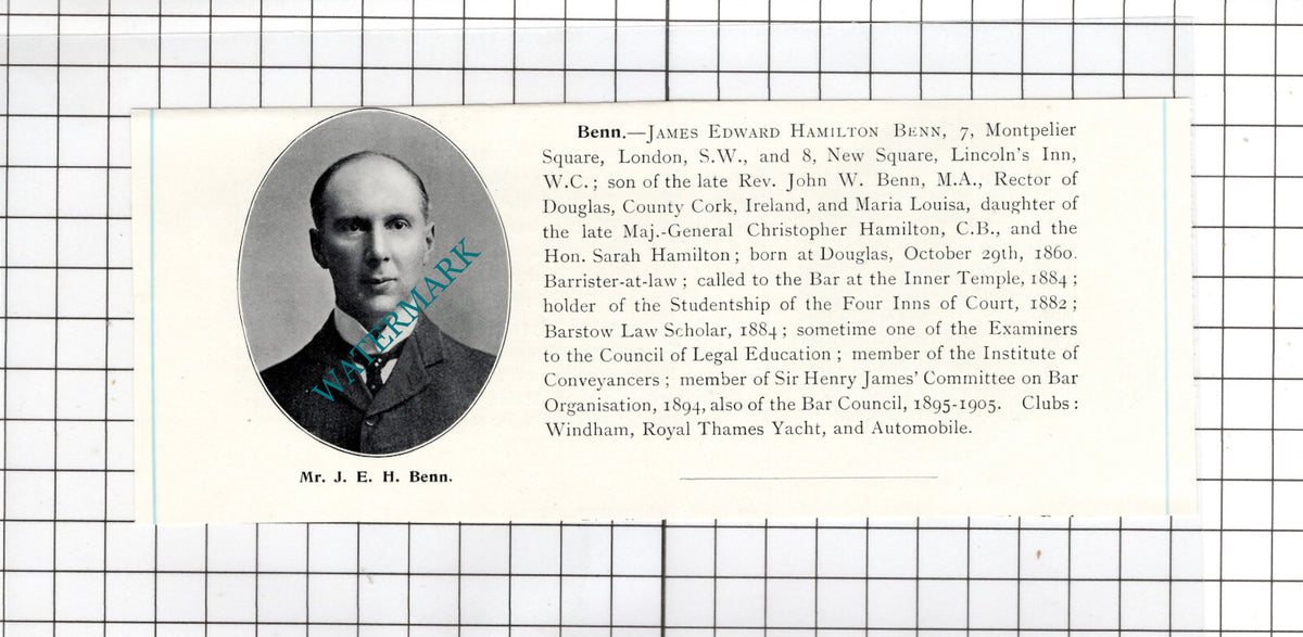 Robert Frederic Bayford Eastbourne / James Edward Hamilton Benn  - 1905 Clipping