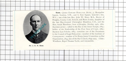 Robert Frederic Bayford Eastbourne / James Edward Hamilton Benn  - 1905 Clipping