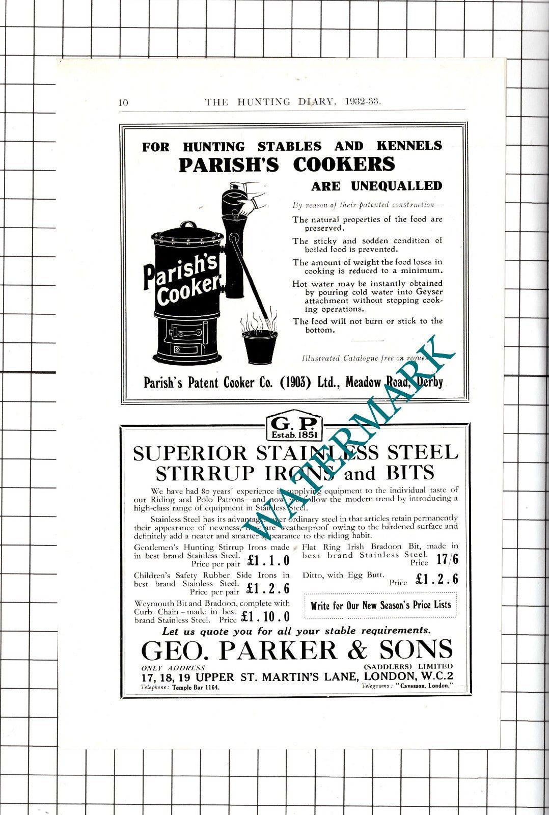 Whippy Steggall & Co Ltd London / Parish's Patent Cooker Co Ltd - 1932 Advert