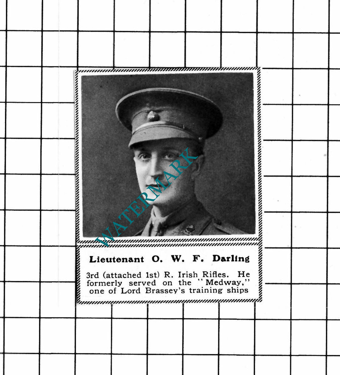 Lt OWF Darling 3rd Royal Irish Rifles WW1- c.1918 SMALL Clipping/  Print