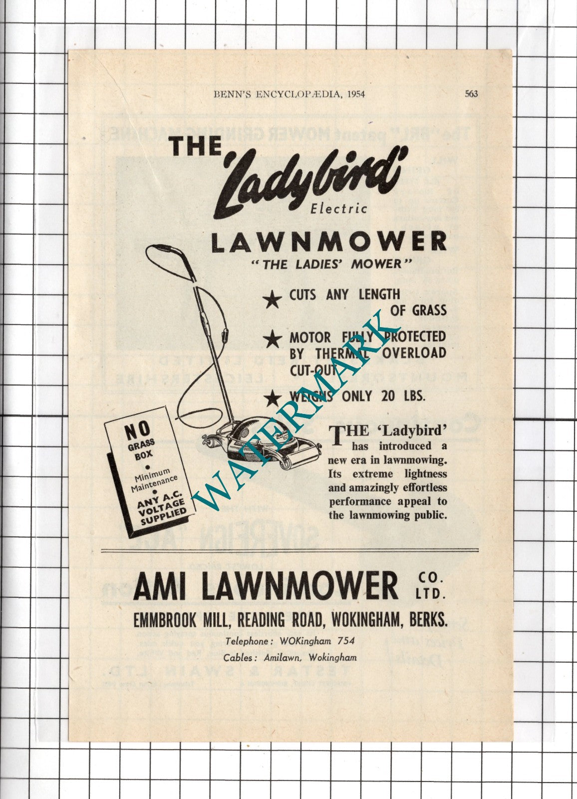 Ladybird Ami Lawnmower Co Ltd Emmbrook Mill Wokingham Berkshire  - 1954 Advert