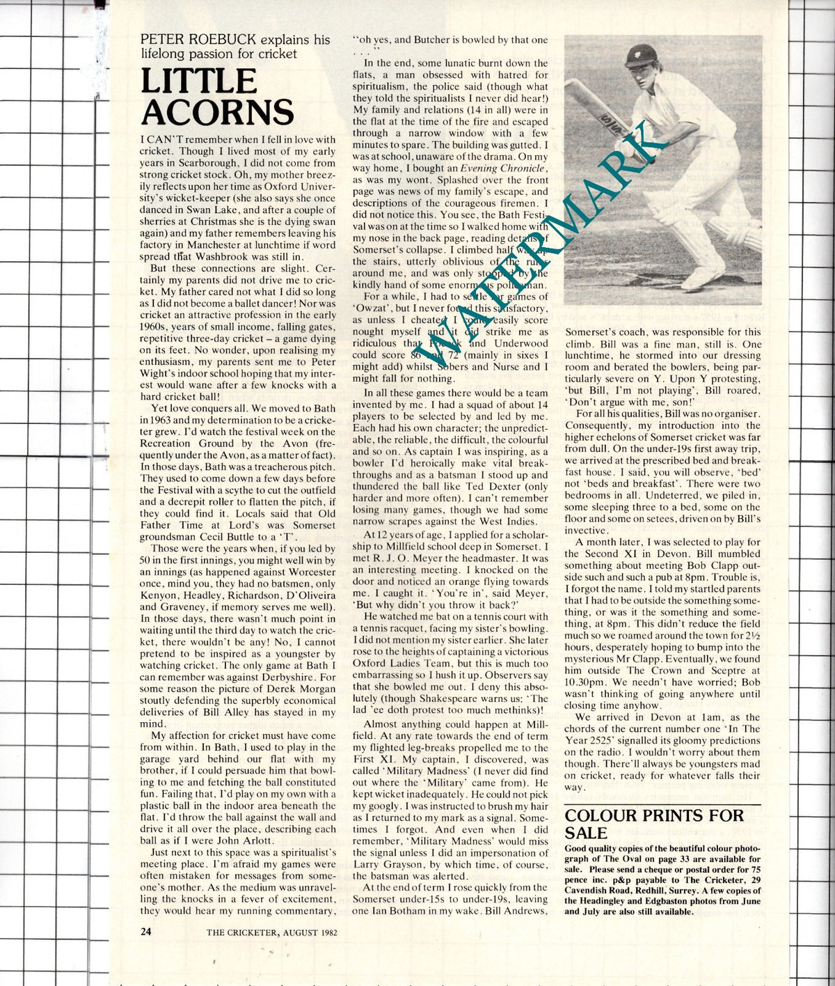 Alan Jones Cricketer /  Peter Roebuck  - 1982 Article