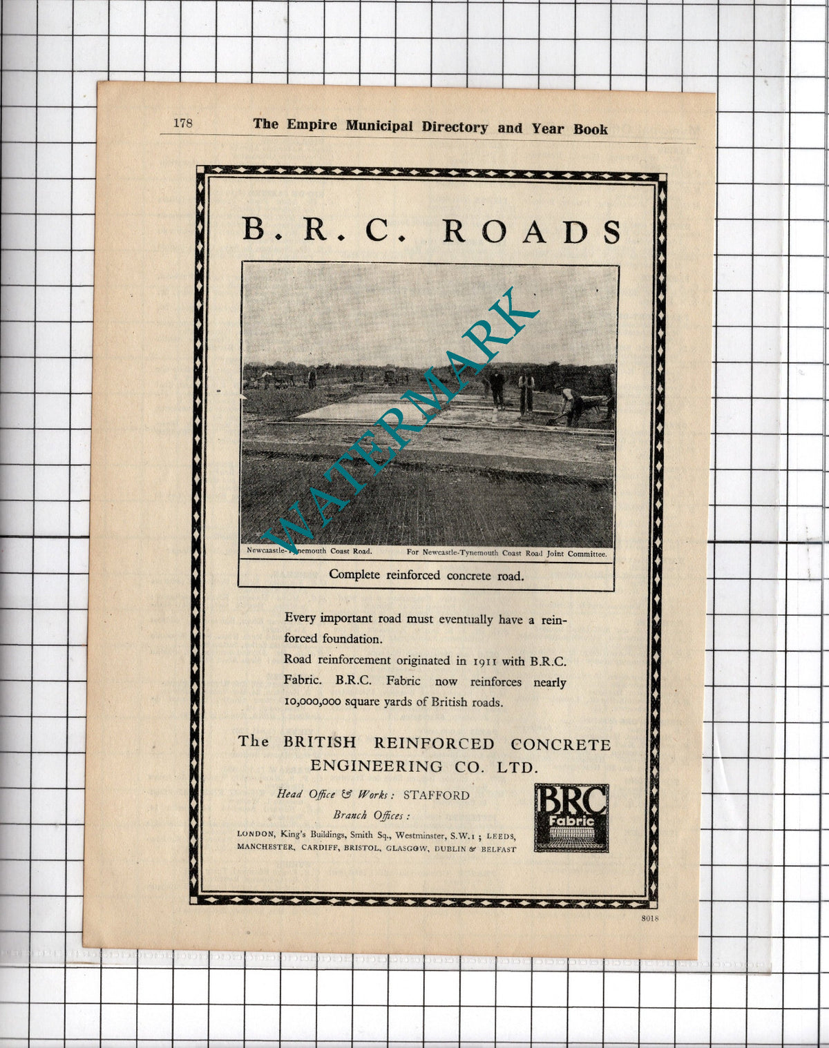 BRC Roads British Reinforced Concrete Engineering Co Ltd  - 1927 Advert