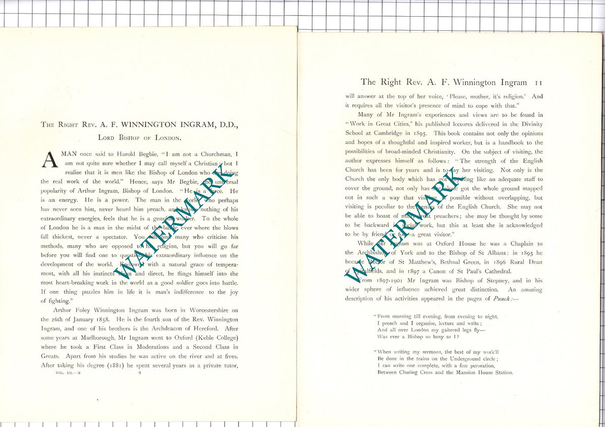 The Rt Rev Arthur F Winnington Ingram Bishop Of London - c.1920 Print / Article
