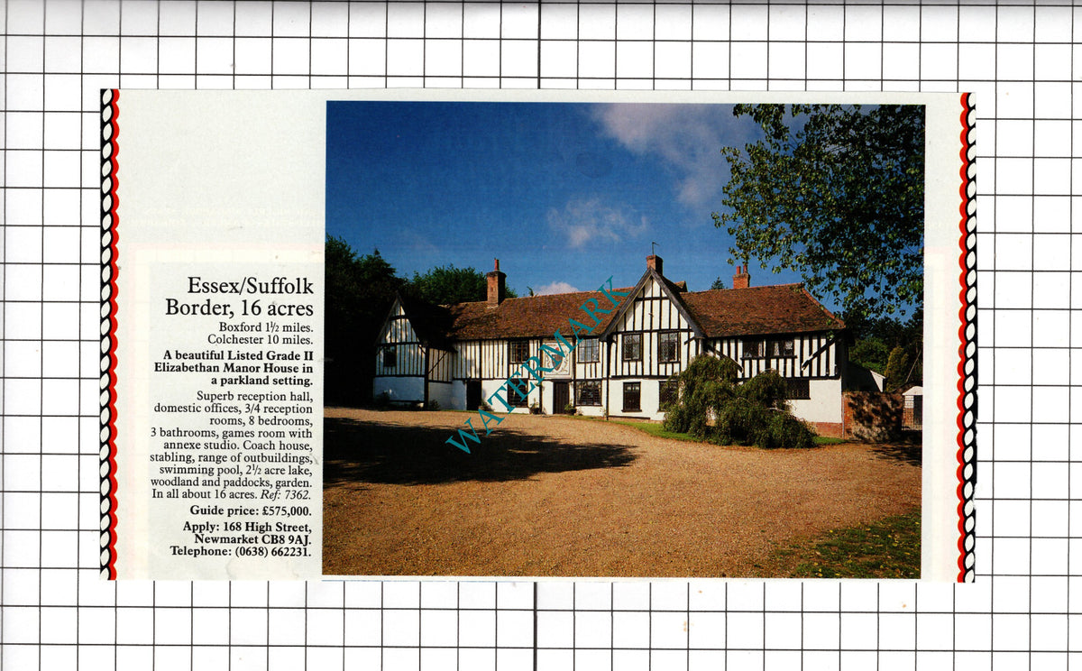 Boxford Suffolk  Manor House Sale Advert - 1991  Cutting
