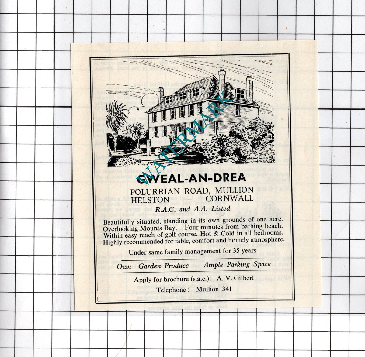 Gweal-An-Drea Polurrian Road Mullion Cornwall   - c.1969 Advert