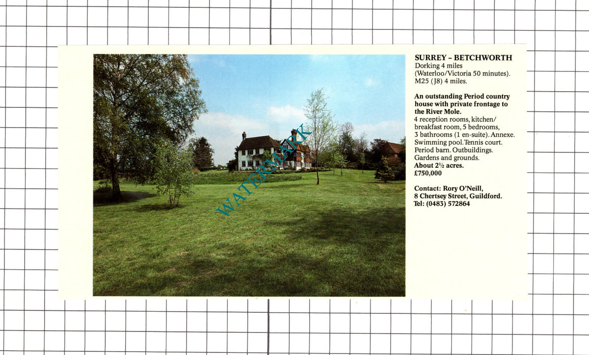 Betchworth Surrey  / West Ashling Sussex House Sale Advert - 1991 Clipping