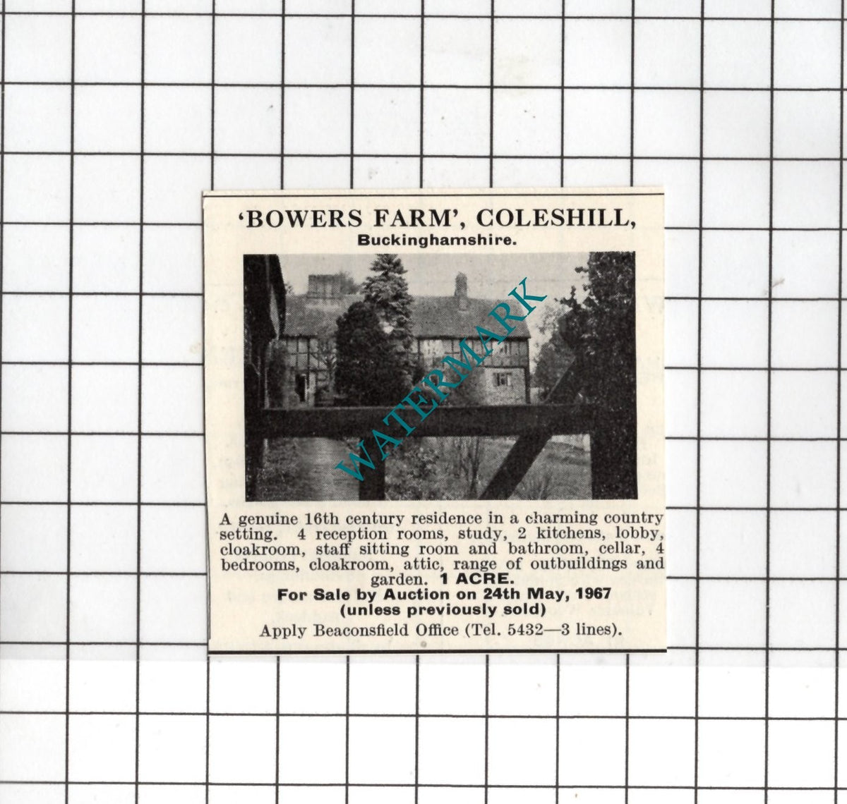 Bowers Farm Coleshill Buckinghamshire SMALL House Sale Advert - 1967