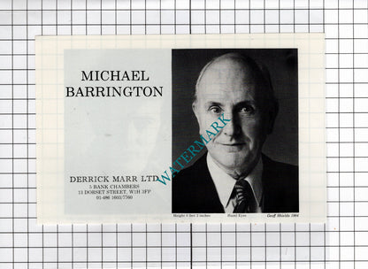 Sean Barrett Actor /  Michael Barrington Actor - 1986 Advert