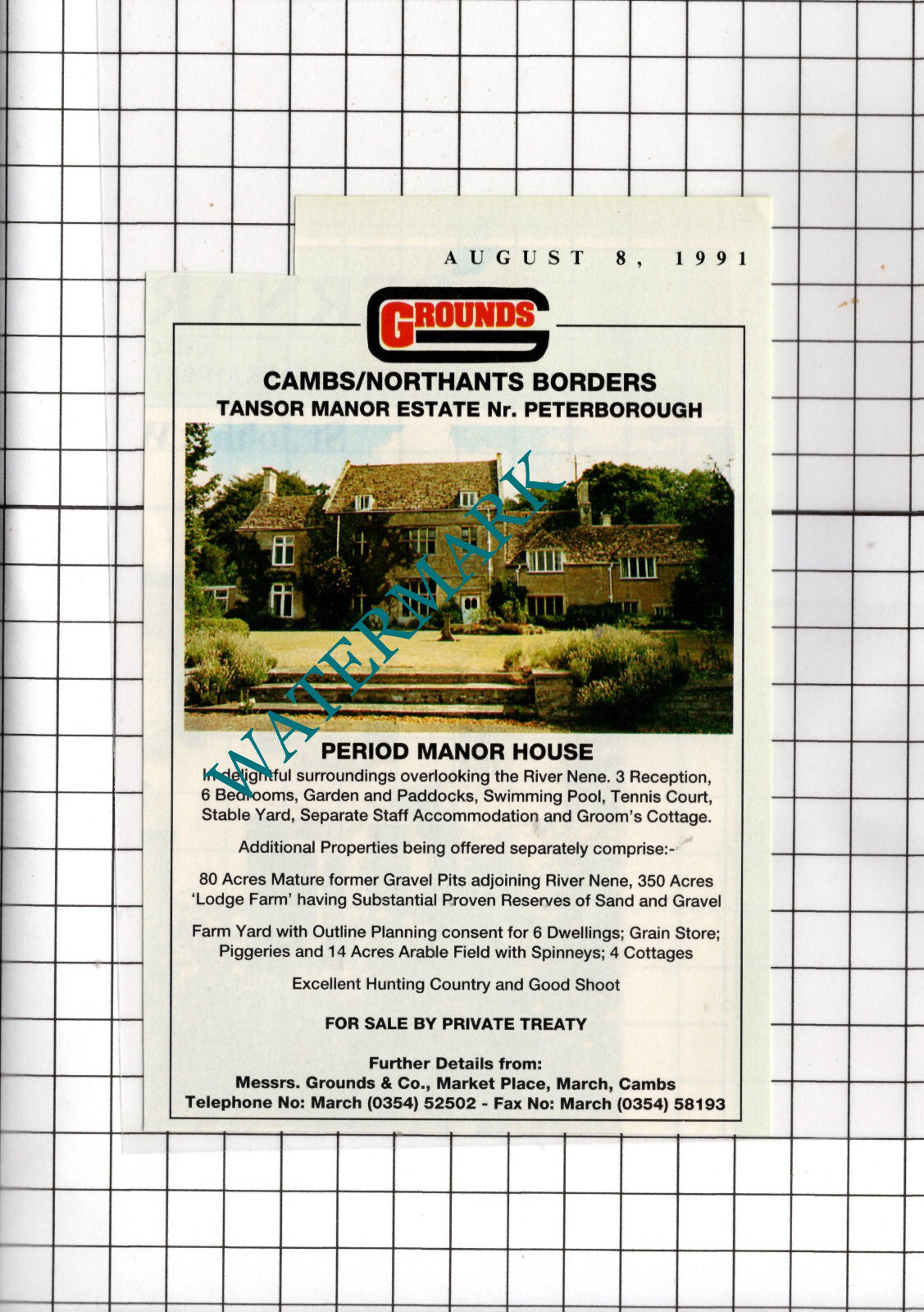 Tansor Manor  Peterborough Northamptonshire House Sale Advert - 1991 Cutting