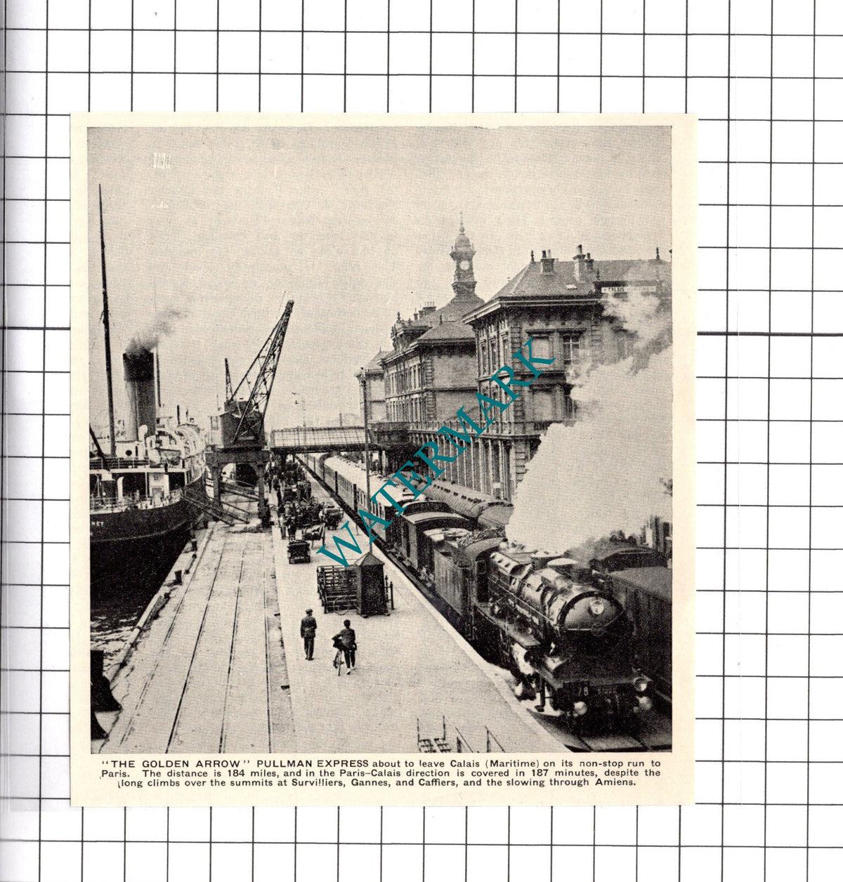 Calais Maritime Golden Arrow Pullman Express Railway - c.1930' s Clipping/ Print