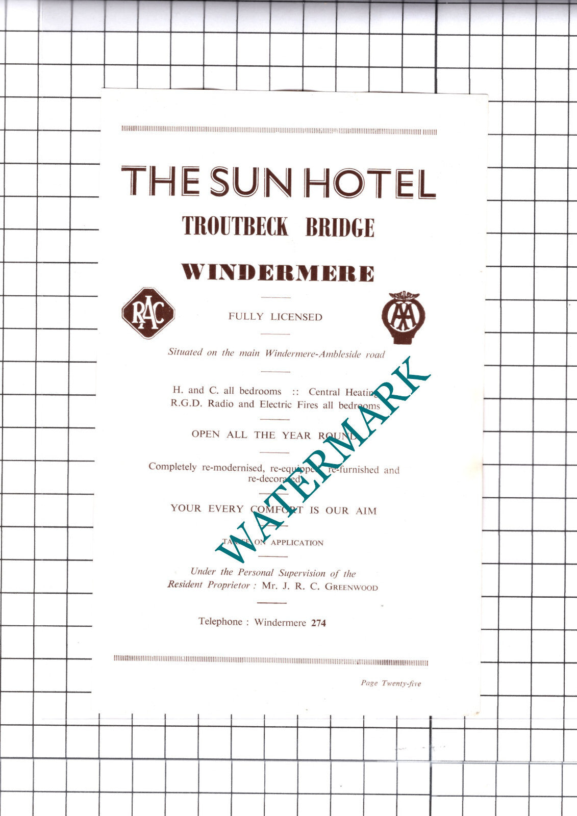 The Sun Hotel Troutbeck Bridge Windermere JRC Greenwood Advert - c.1952 Cutting
