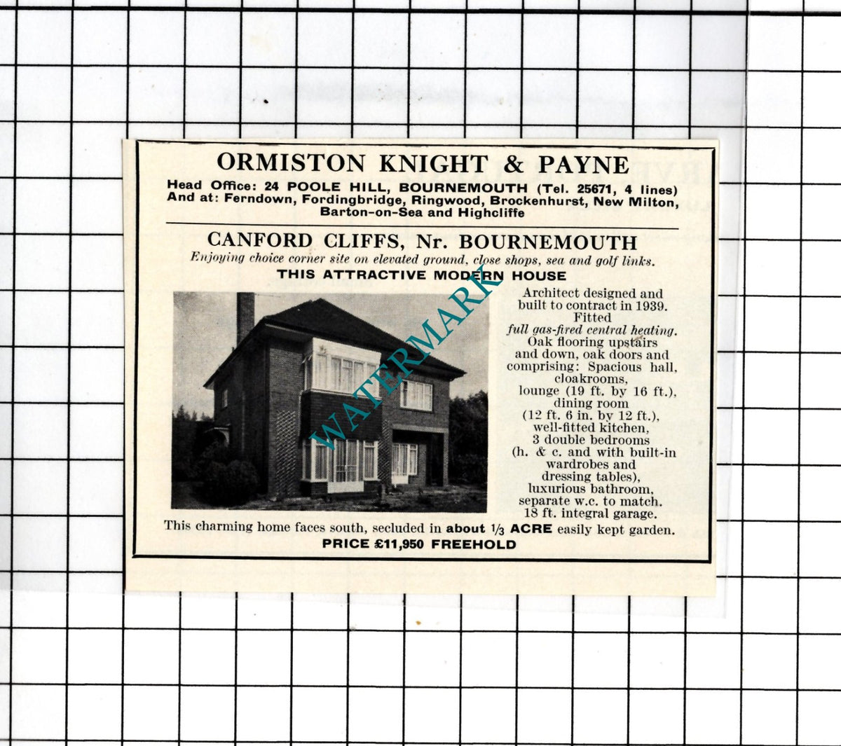 Canford Cliffs Bournemouth - 1967 SMALL House Advert