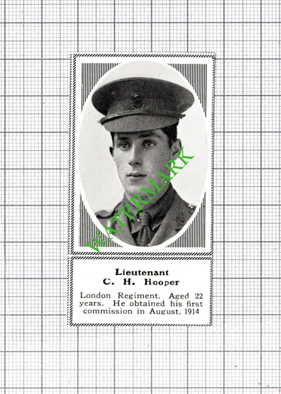 Lt C H Hooper London Regiment WW1 -c.1918 SMALL Cutting