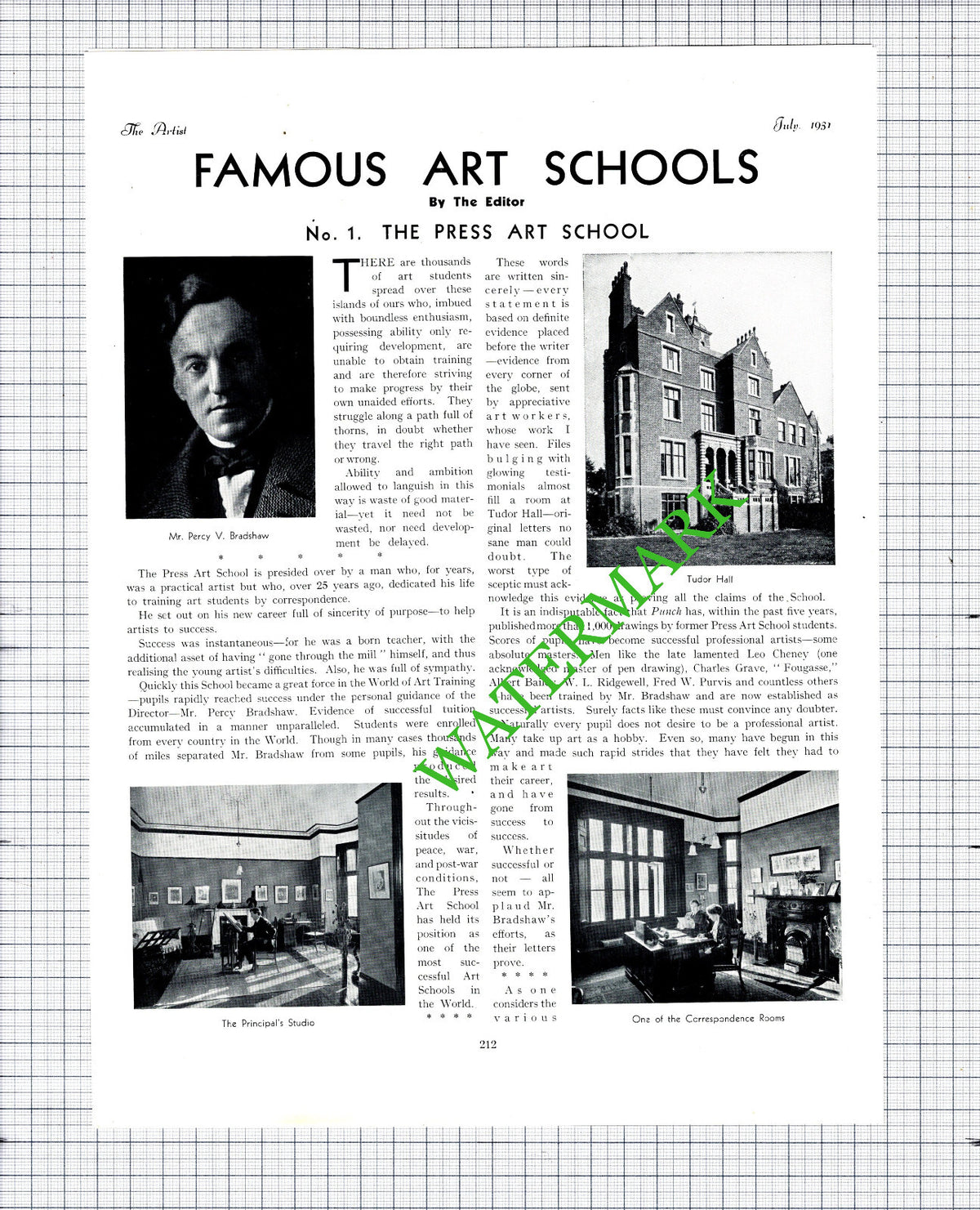 The Press Art School London  Percy Bradshaw - 1931 Article