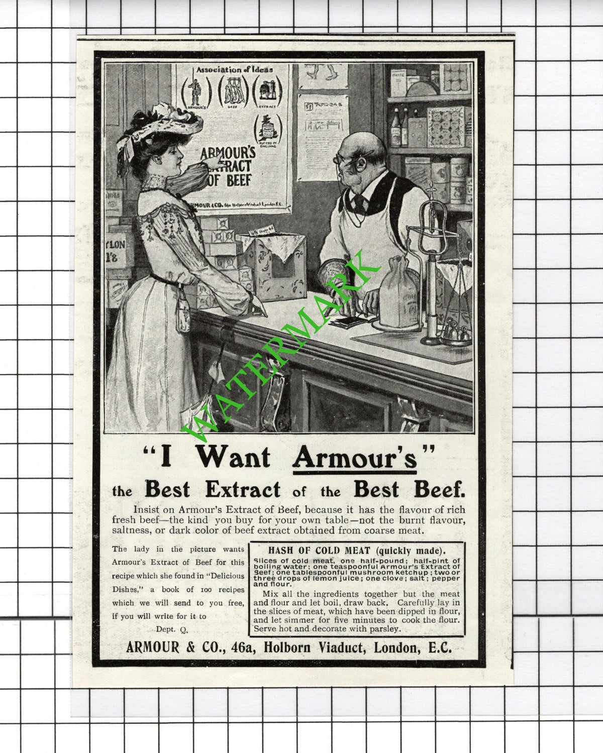 Armour & Co Holborn Viaduct London Armour's Extract Small Advert - 1903 Cutting