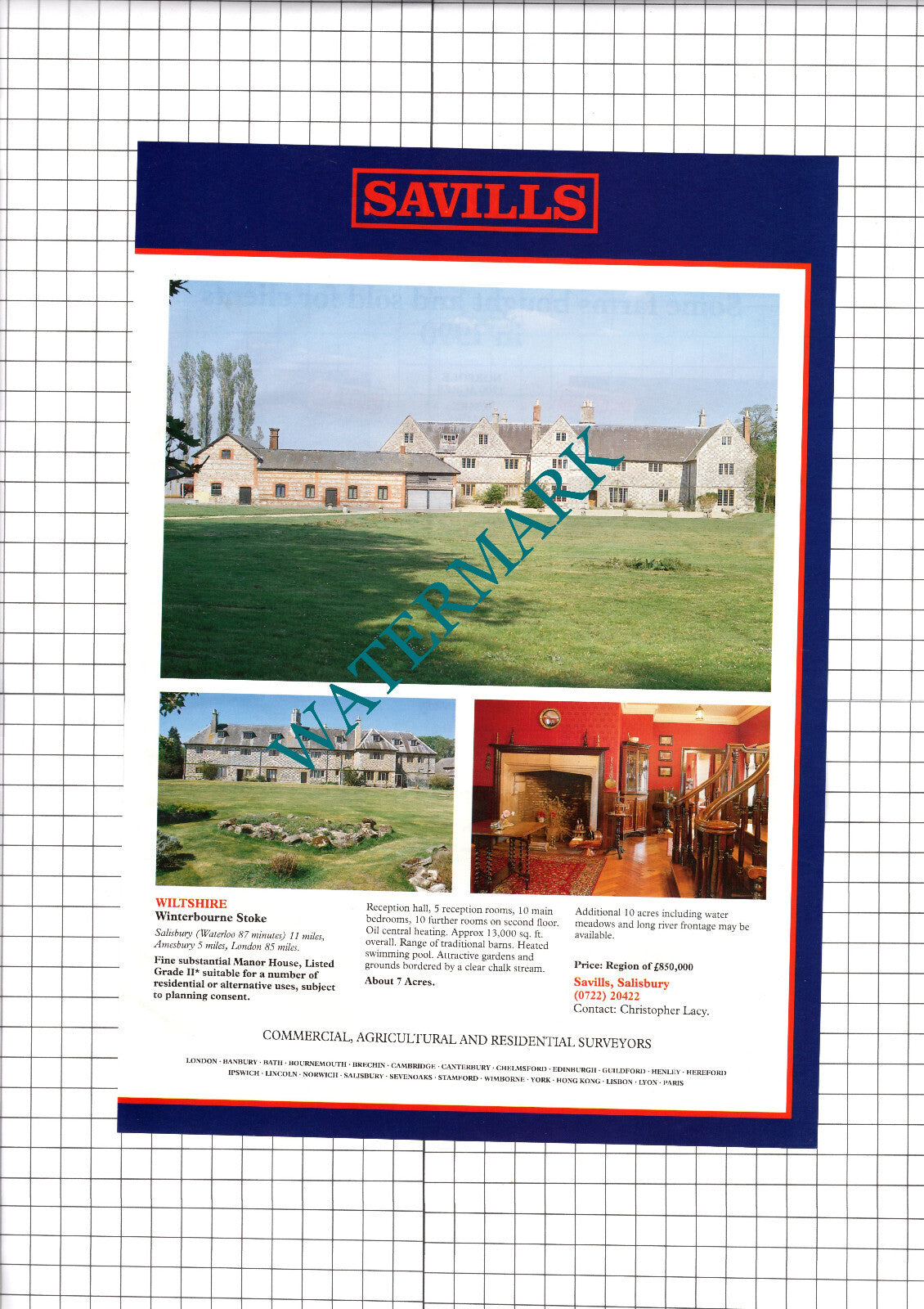 Winterbourne Stoke Wiltshire Manor House Sale Advert - 1991 Clipping / Print