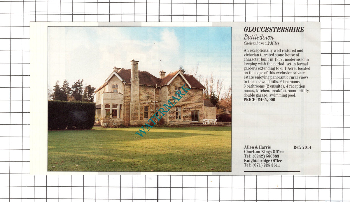 Battledown Gloucestershire House Sale Advert - 1991 Clipping / Print
