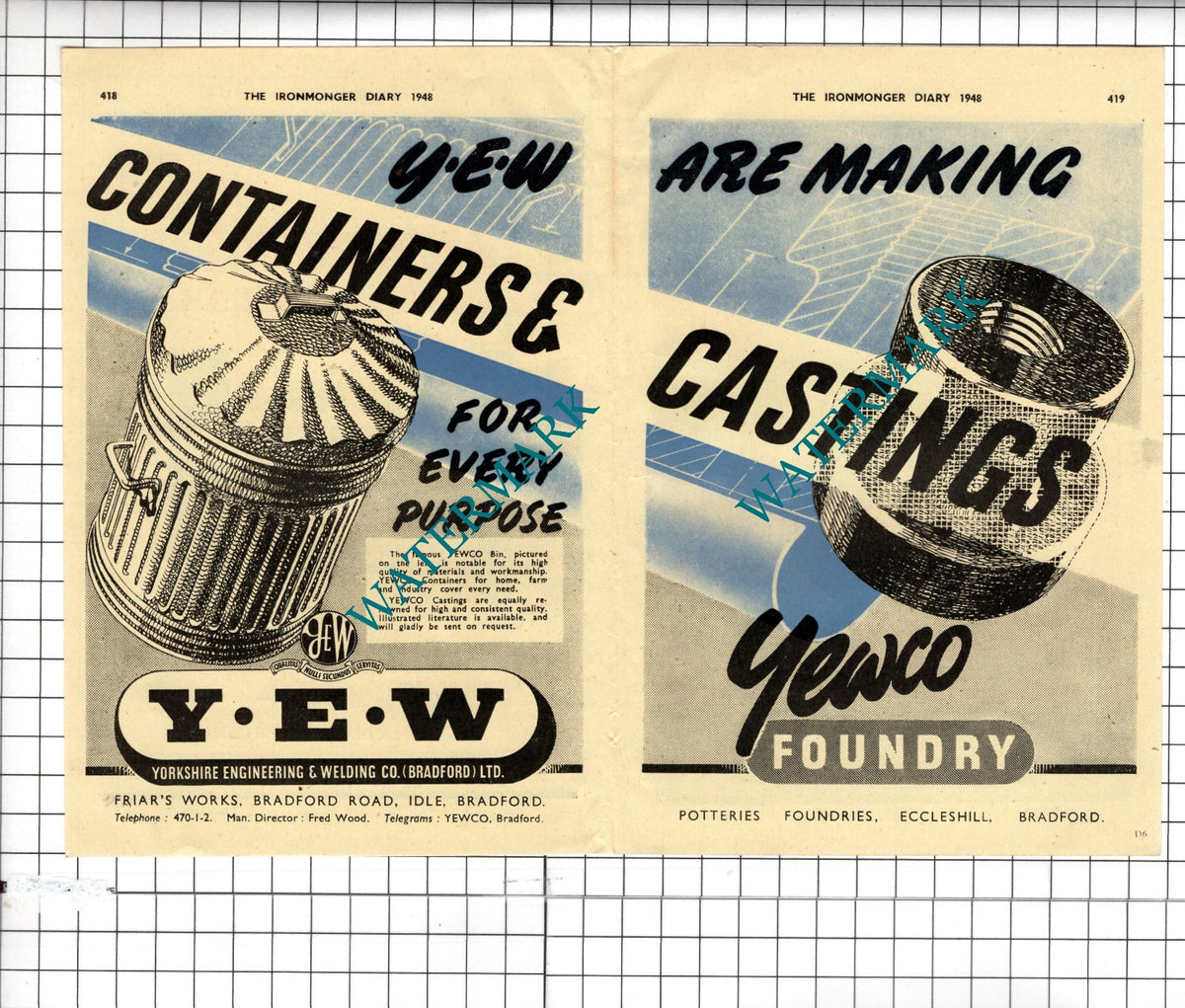 Yorkshire Engineering & Welding Co Idle Bradford YEWCO - 1948 Centrefold Advert
