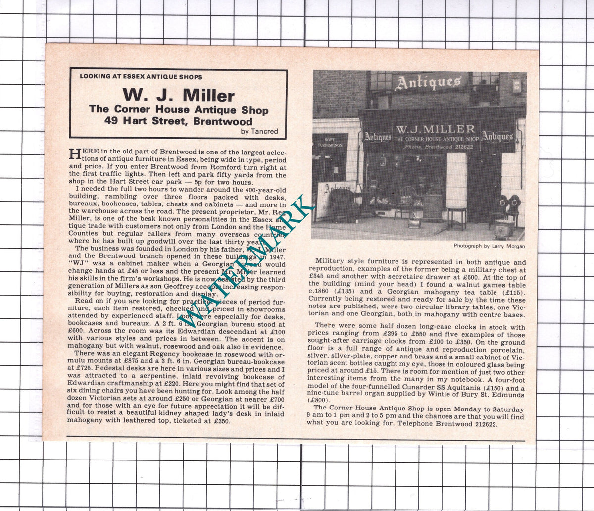 W J Miller The Corner House Antique Shop Brentwood Essex - 1976 Clipping / Print