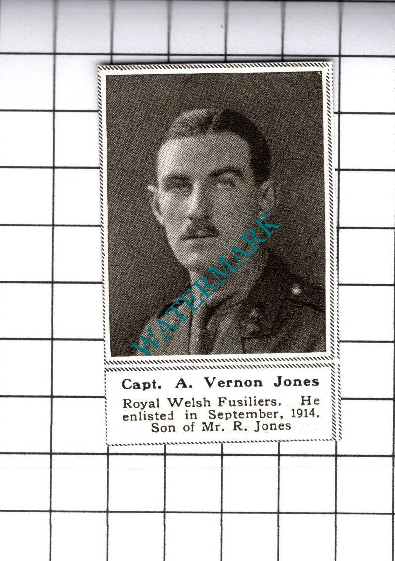 Capt A Vernon Jones Royal Welsh Fusiliers Great War  WW1  - 1919 SMALL Cutting
