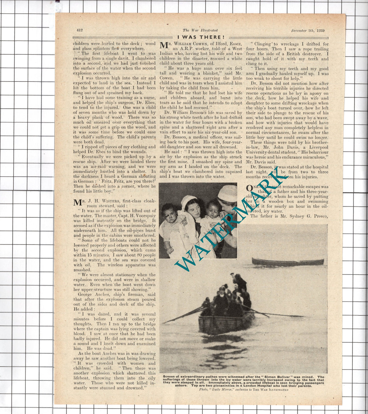 SIMON BOLIVAR Ship Mined Dr William Besson Sydney Preece WW2 - 1939 Article