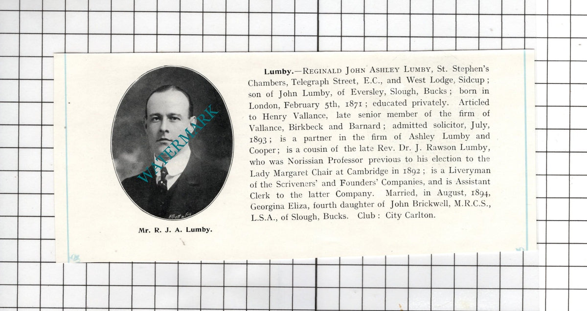 Reginald John Ashley Lumby / George William Marsden Bryntirion - c.1905 Clipping