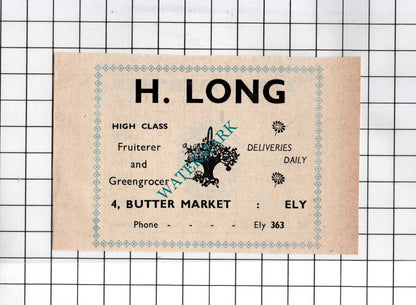 The Cutter Inn  Ely Cambridgeshire H Wenn /  H Long Grocer - 1949 Small Advert