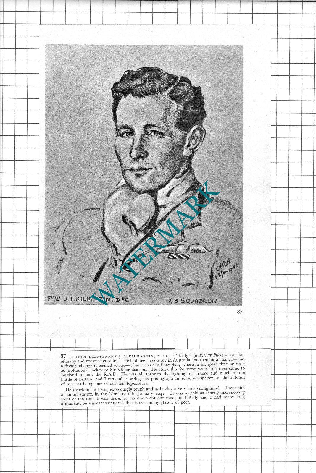 Flt Lt J I Kilmartin / Wing Cmdr R R S Tuck WW2 - 1942 Book Print & Short Text
