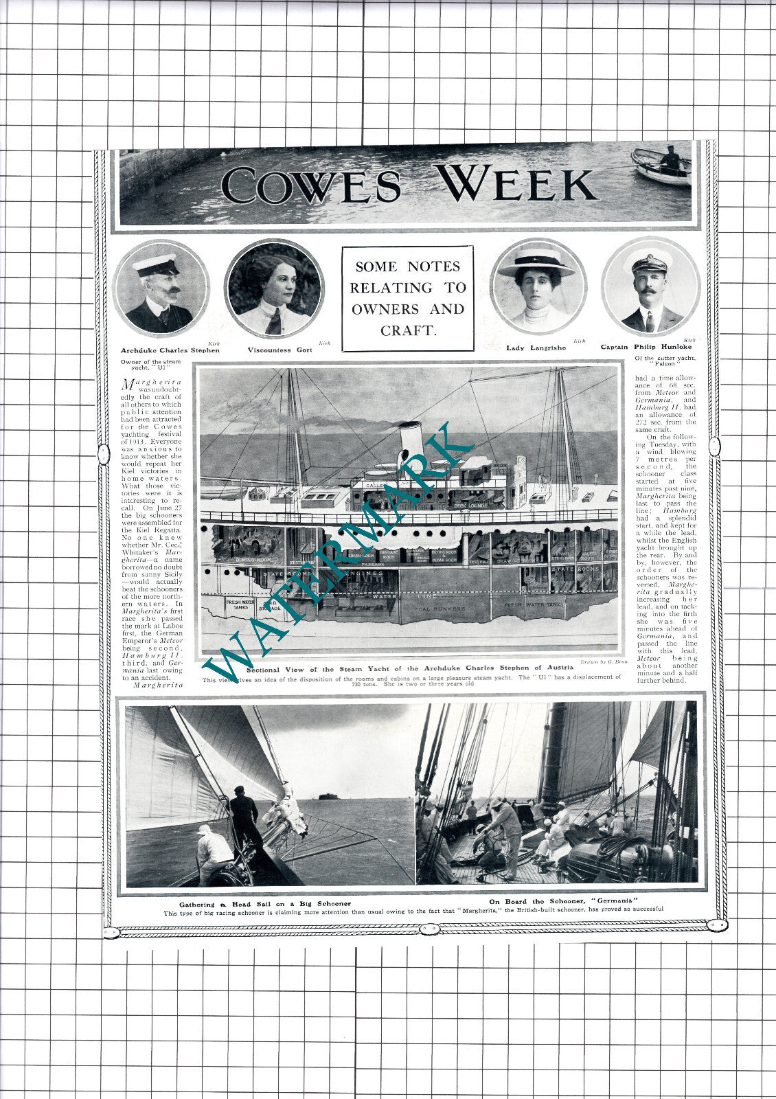 Archduke Charles Stephen Of Austria Yacht Margherita  - 1913 Cutting / Print