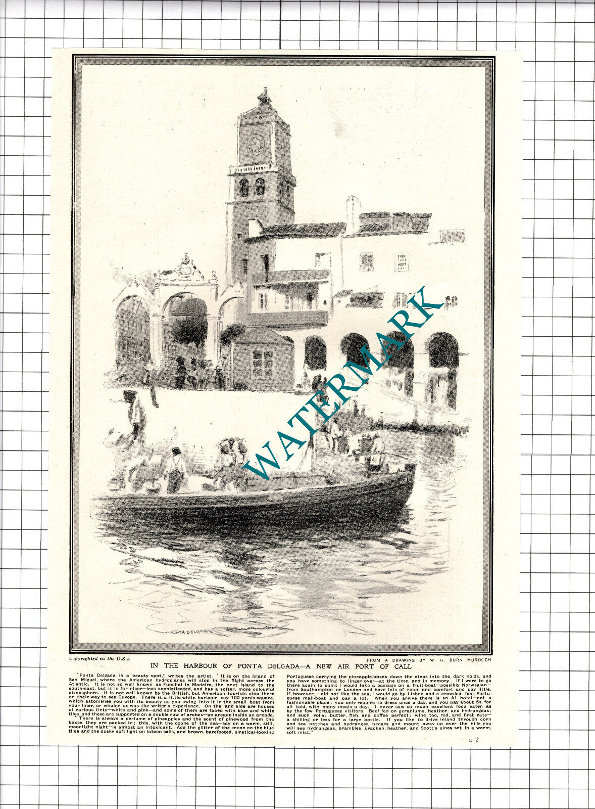 Ponta Delgada San Miguel   - 1919 Cutting / Print