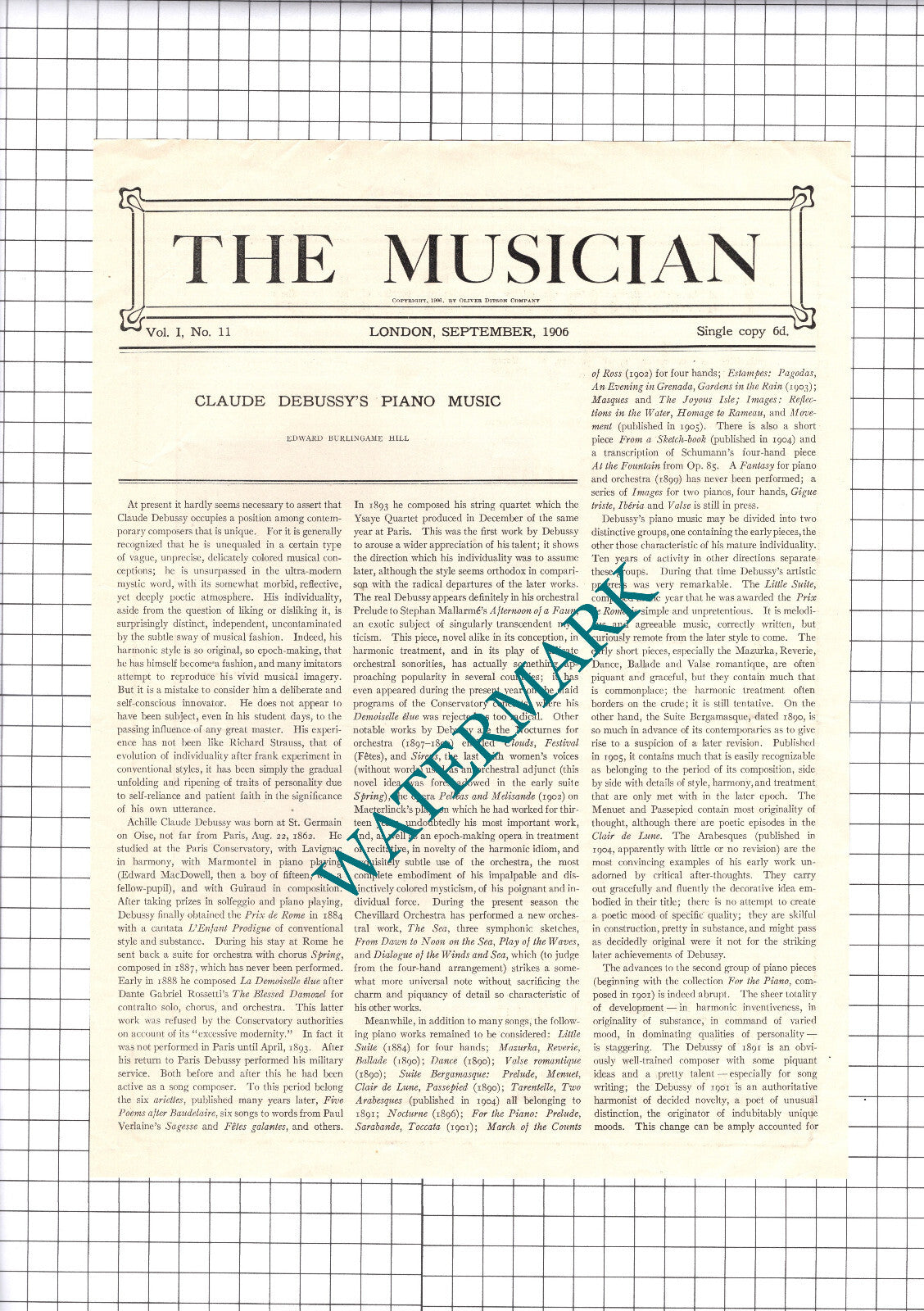 Achille Claude Debussy French Composer  - 1906 Article