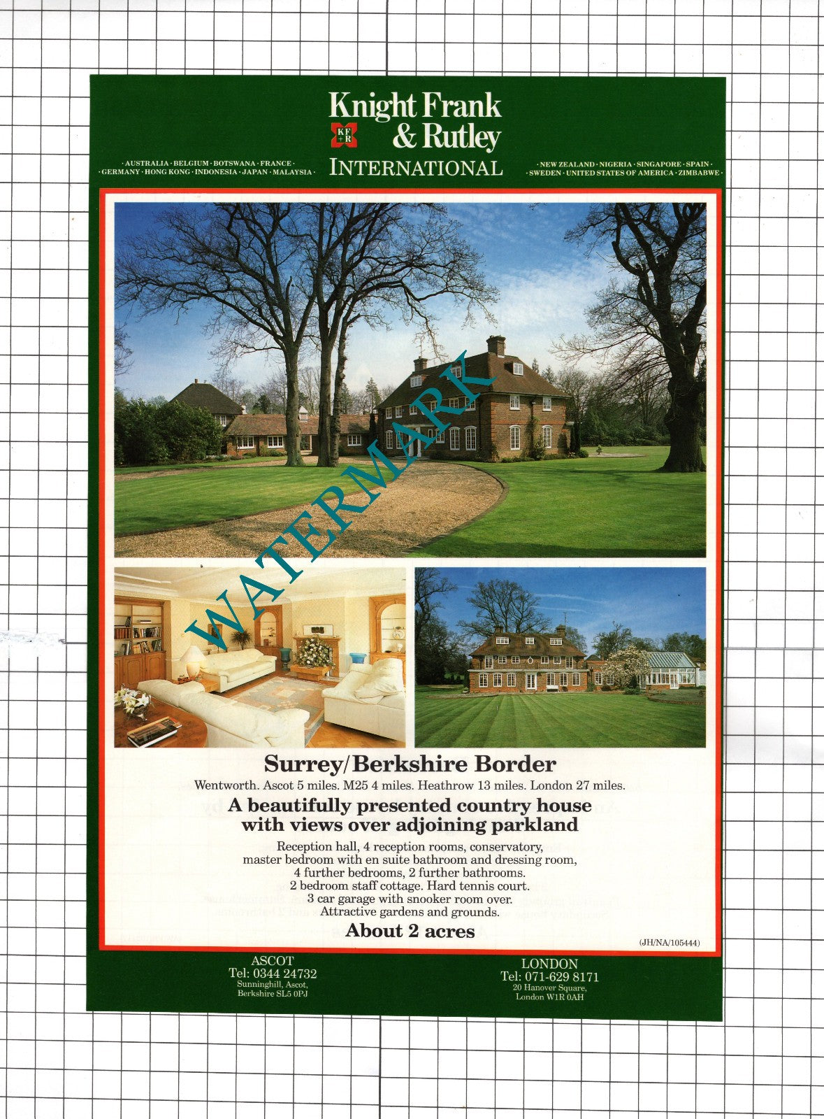 Ascot Berkshire / Wentworth Surrey  - 1991 House Sale Advert