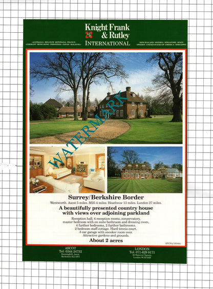 Ascot Berkshire / Wentworth Surrey  - 1991 House Sale Advert