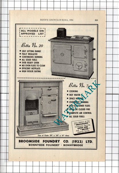 Broomside Foundry Co Ltd Bonnybridge / Kingsworthy Metal Winchester  1954 Advert