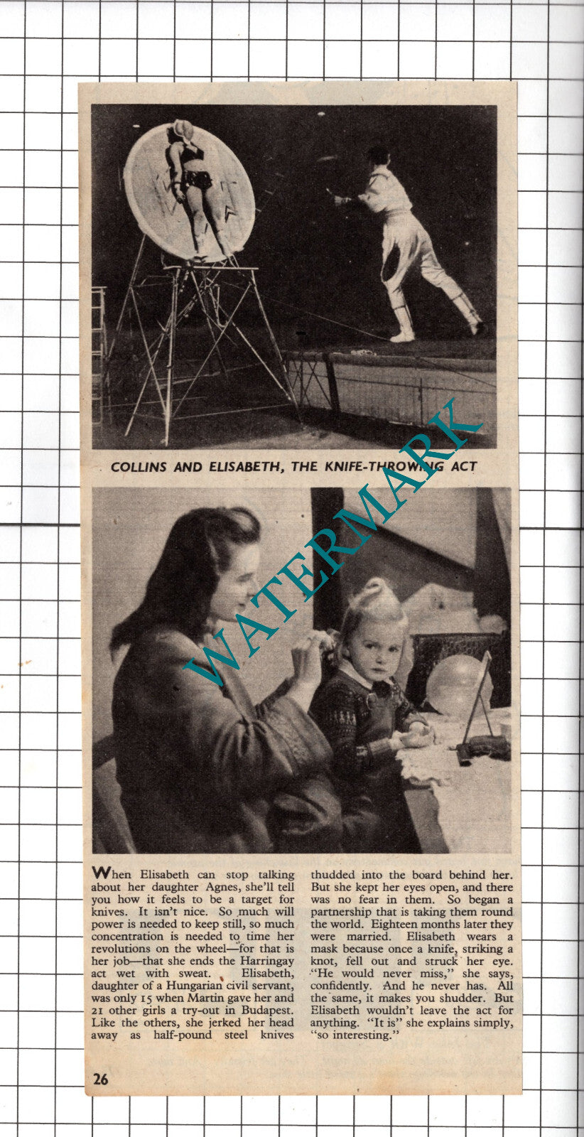 Eliazabeth and Collins Knife Throwing Act Collins and Elisabeth - 1948 Clipping