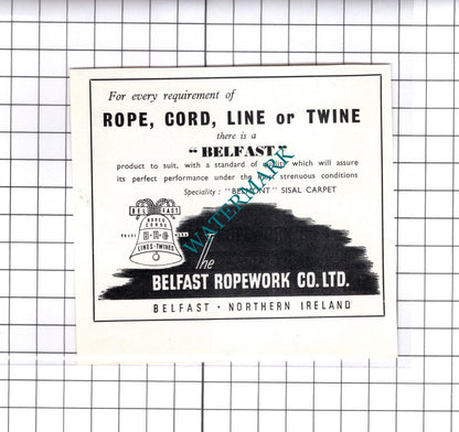 James H Lamont & Co Edinburgh / The Belfast Ropework Co Ltd -c.1947 Small Advert