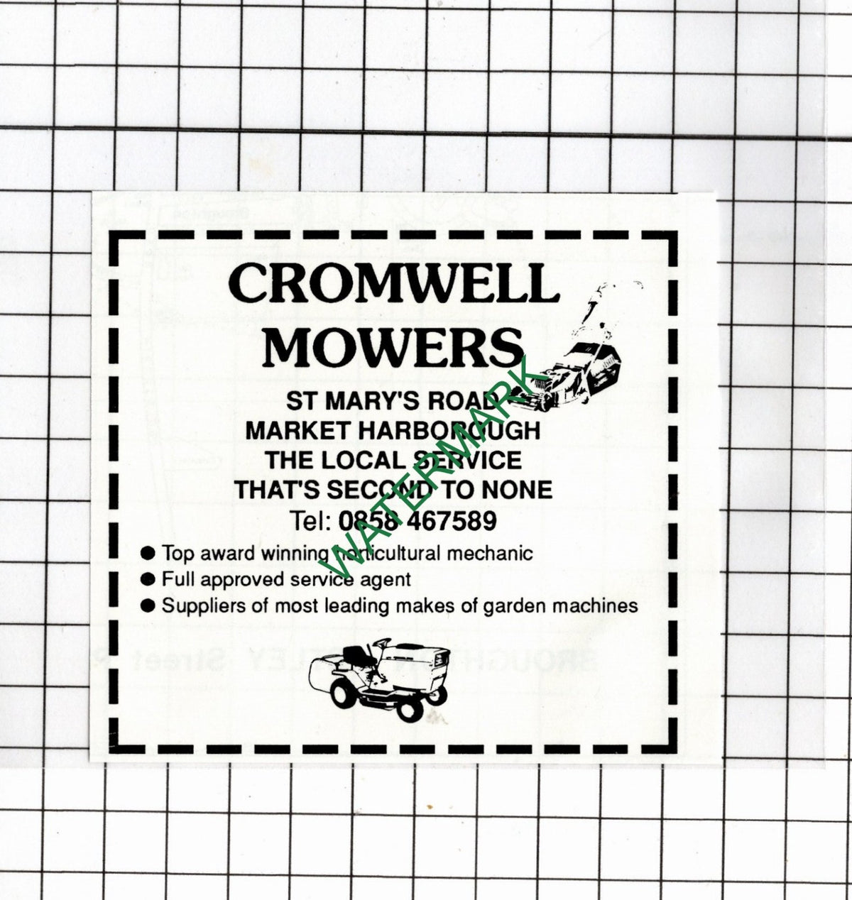 Cromwell Mowers Market Harborough Leicestershire  - 1990 Small Advert